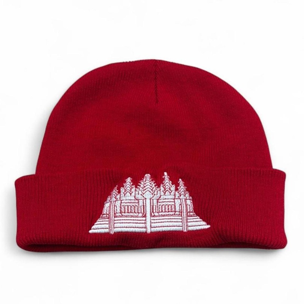 Angkor Wat Beanie Cambodia Red White Embroideredy cozy Casual Skater Winter Hat